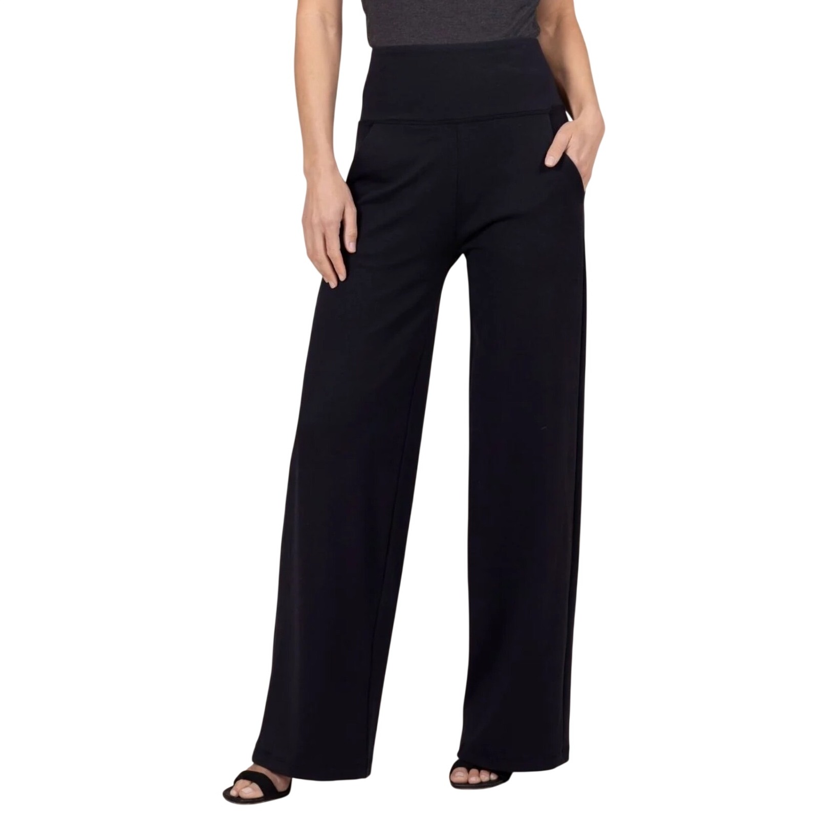 Kiragrace Black Wide Leg High Rise Yoga Work Pants Supplex Stretch Medium